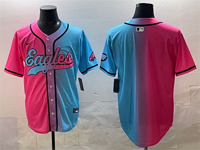 Men's Philadelphia Eagles Blank Pink/Blue Limited Stitched Baseball Jersey
